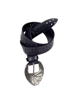 Cintura m cuoio traforato e fibia intarsiata