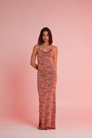 Abito lungo bretelle melange seta viscosa