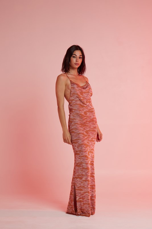 Abito lungo bretelle melange seta viscosa