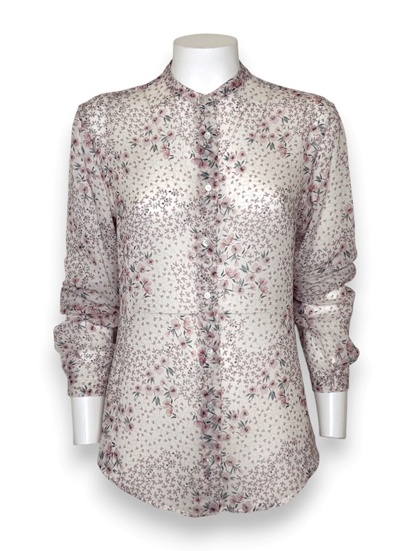 Camicia manica lunga senza collo stampa fiori