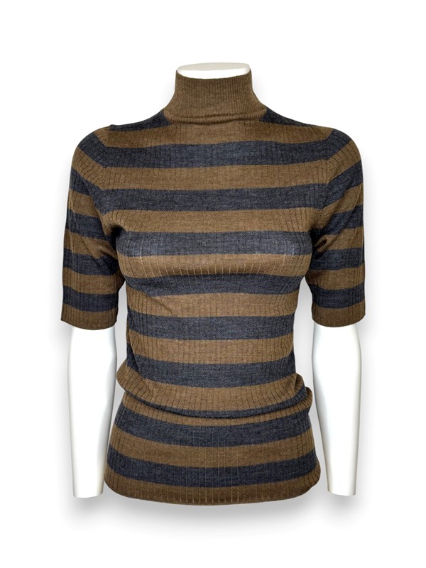 Lupetto mezza manica rigata lana merino