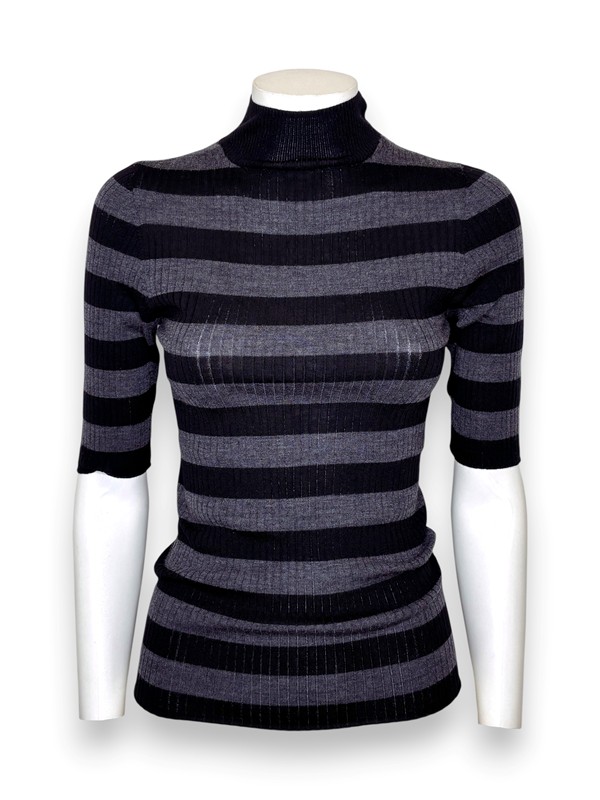 Lupetto mezza manica rigata lana merino