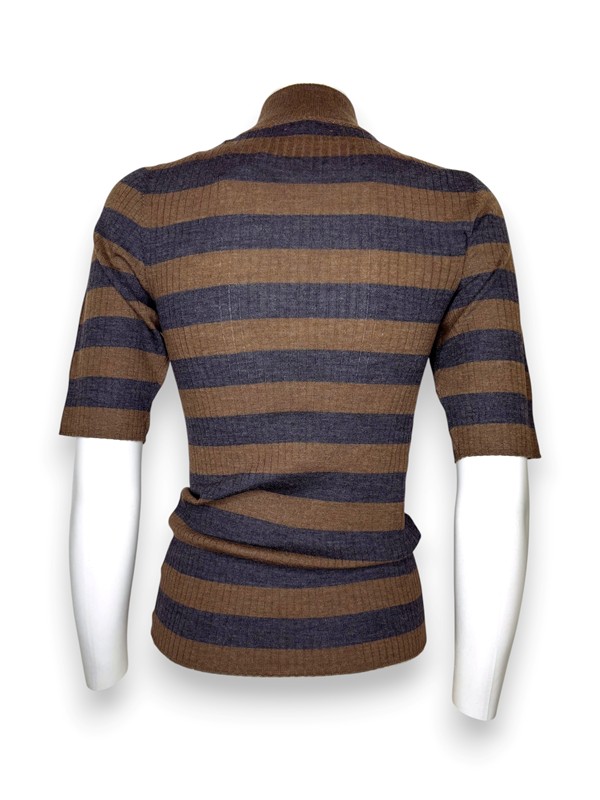 Lupetto mezza manica rigata lana merino