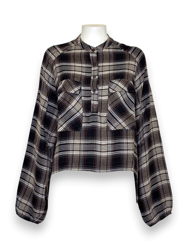 CF41F096463932E355339CA55A38CDED_ Camicia corta senza collo scozzese