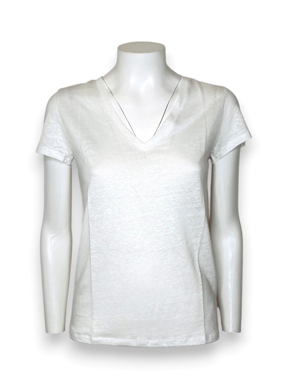 T-shirt scollo v mezza manica lino elastan