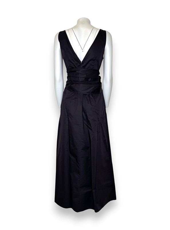 Abito lungo scollo americano+cintura fiore