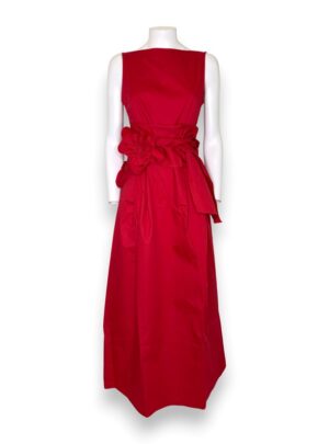 Abito lungo scollo americano+cintura fiore