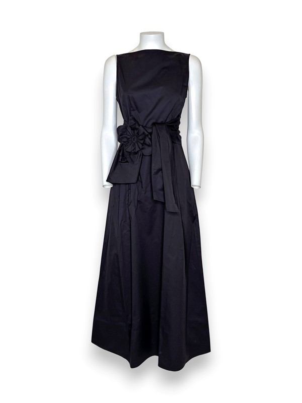 Abito lungo scollo americano+cintura fiore