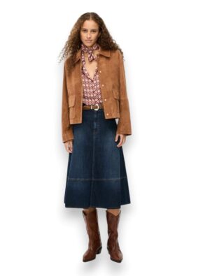 Giacca diritta pelle scamosciata