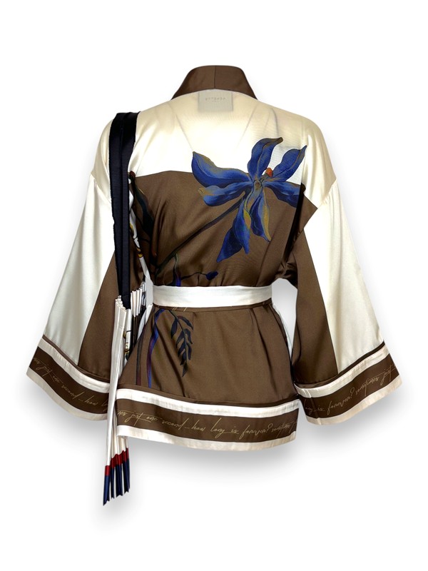 Kimono+cintura+tracolla plisse stampa foulard