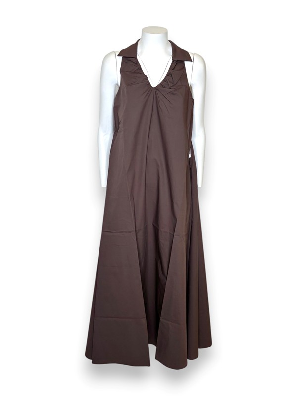 Abito svasato lungo senza maniche popeline