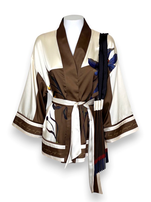 Kimono+cintura+tracolla plisse stampa foulard