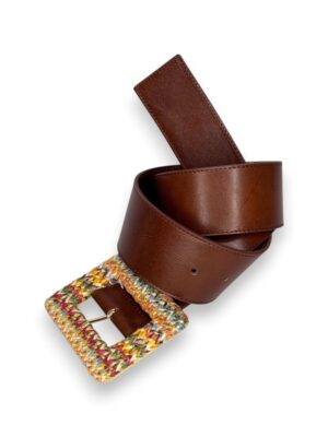 Cintura m pelle+fibia rafia multicolor