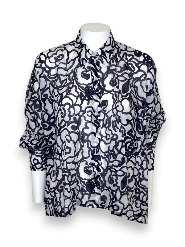 Camicia over manica lunga stampa fiori garza