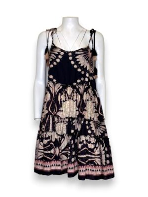 Abito bretelline a balze stampa fiori bicolore