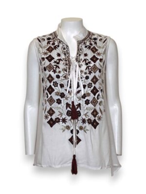 Camicia coreana senza maniche ricamato