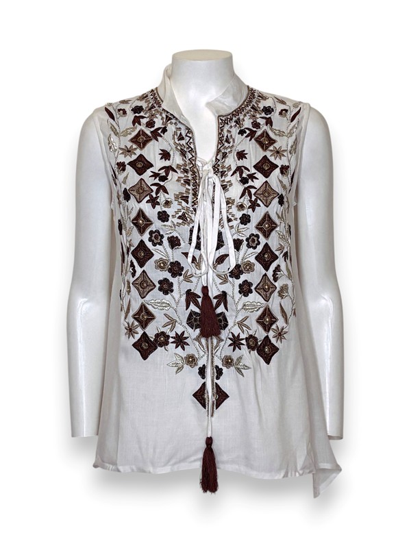 Camicia coreana senza maniche ricamato