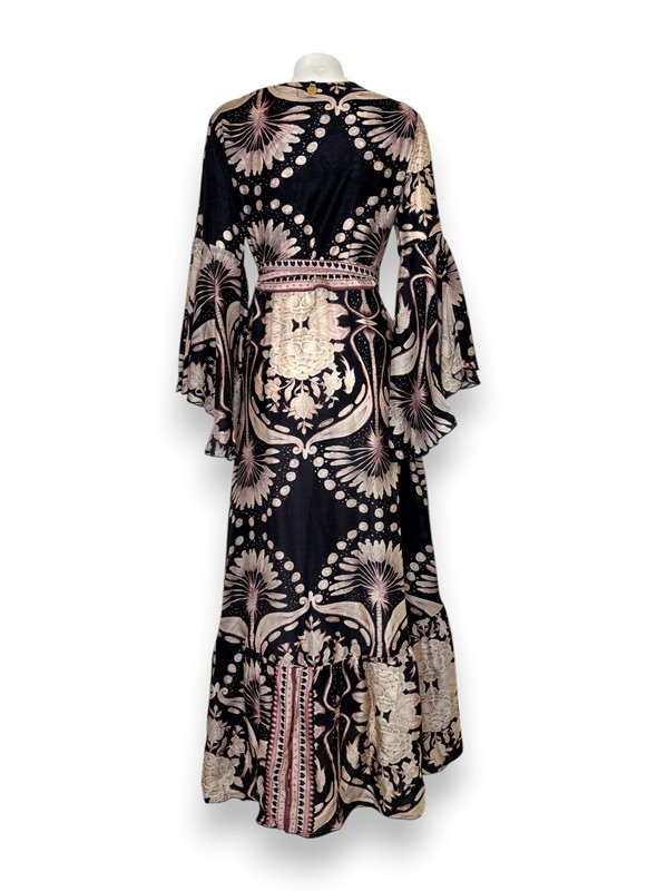 Abito incrociato asimmetrico stampa fiori bicolore