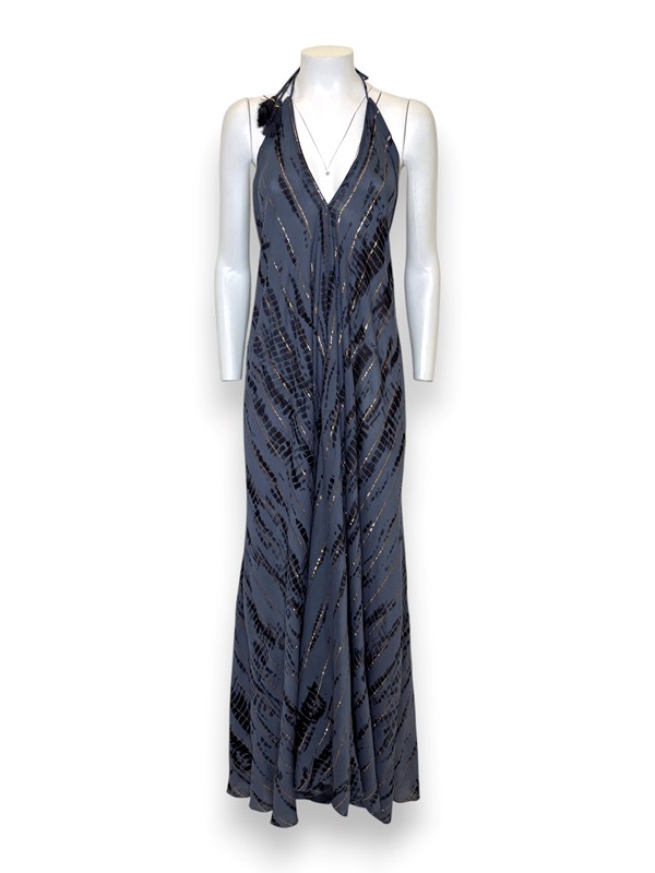 Abito lungo svasato bretelle lurex