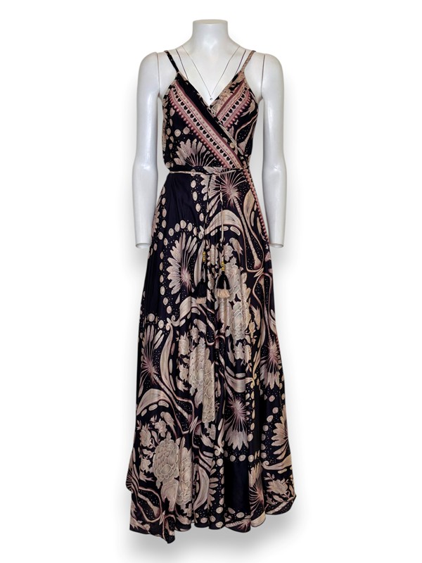 Abito bretelline incrociato stampa fiori bicolore