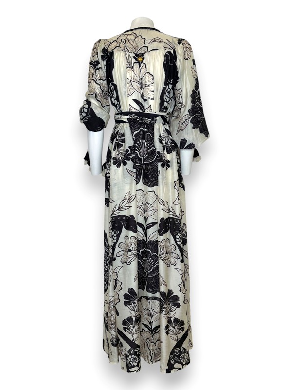 Abito impero legato stampa fiori bicolore