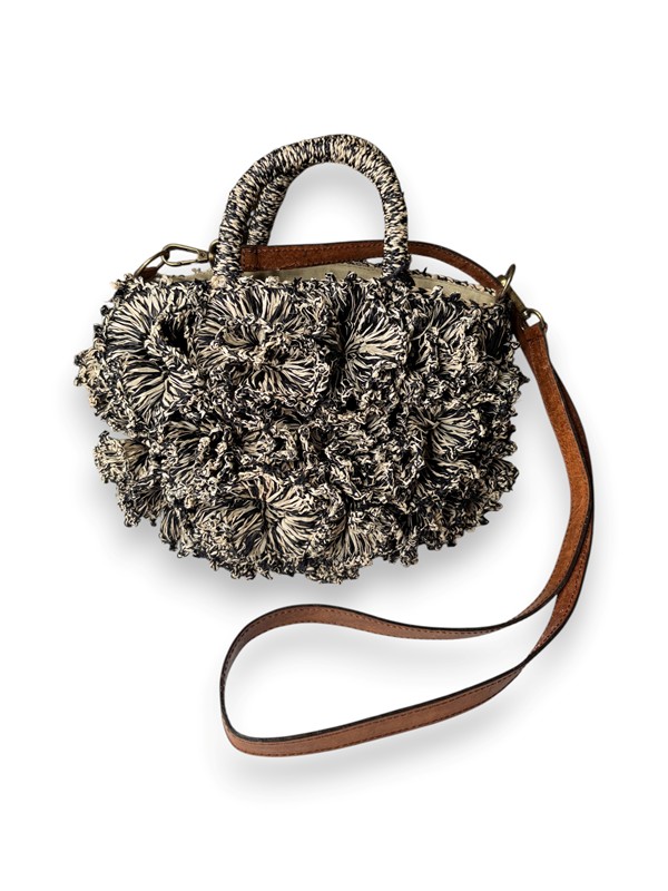 2 manici a sfera+tracolla rafia bicolore