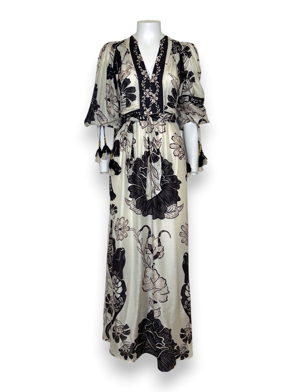 Abito impero legato stampa fiori bicolore