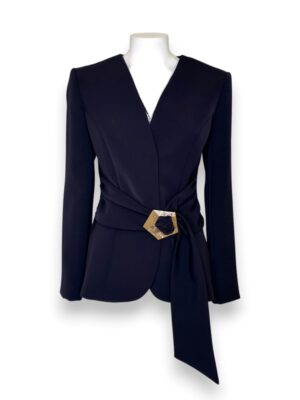 6B3672D7C329CC187DAD59A161A52278_ Giacca senza collo+cintura crepe