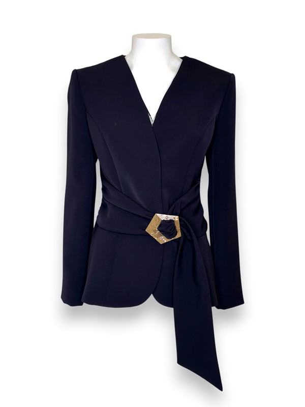 6B3672D7C329CC187DAD59A161A52278_ Giacca senza collo+cintura crepe