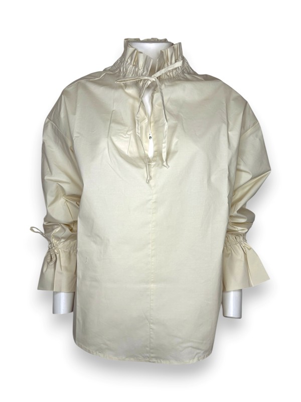 Camicia collo/polsi arricciati popeline