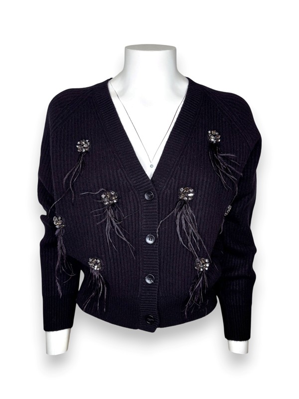 Cardigan costa inglese+paillettes/piume