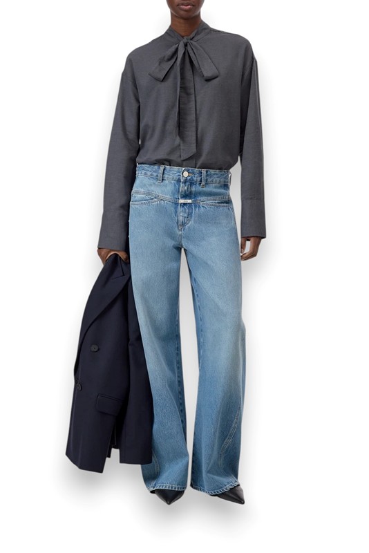 Camicia senza collo+fiocco cotone cashmere