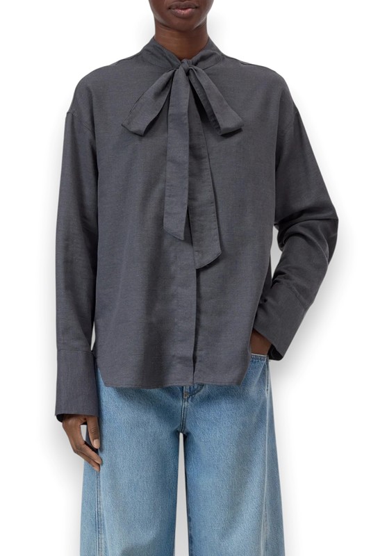 Camicia senza collo+fiocco cotone cashmere