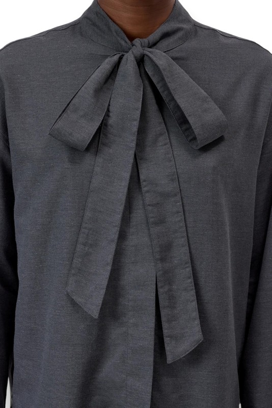 Camicia senza collo+fiocco cotone cashmere