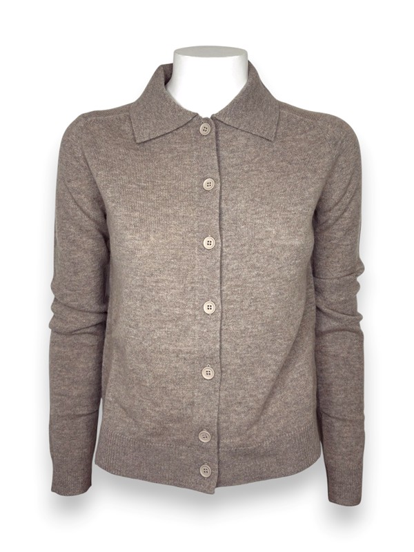 Cardigan collo polo pura lana