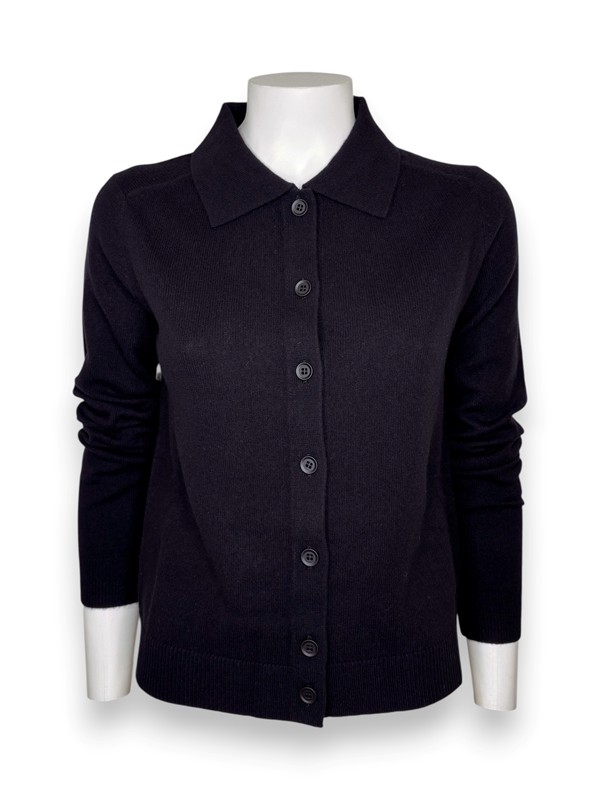 Cardigan collo polo pura lana